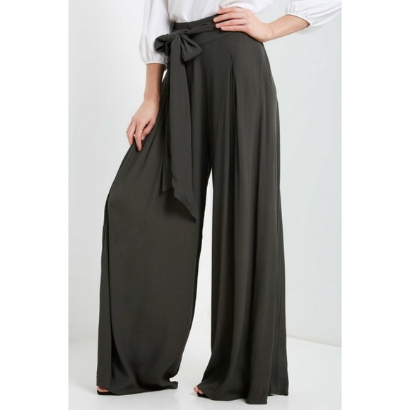 New Gray Tie Wide Leg Palazzo Pant S M L XL - Picture 2 of 8